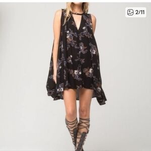 Free People Black Floral Swing Mini Dress